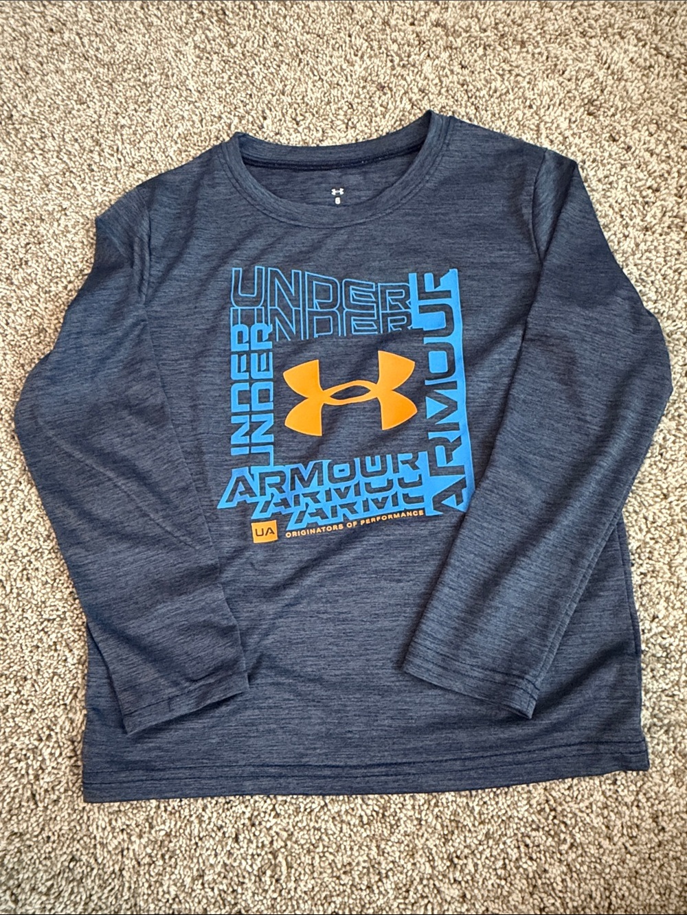 Under Armour Navy Long-Sleeve Tee with Orange and Blue Logo